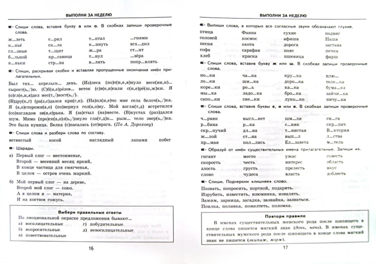 Тренировочные примеры по русскому языку.