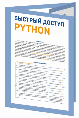 Быстрый доступ. Python: советы, функции, подсказки. Шпаргалка-буклет для начинающих (215х285 мм, 6 полос компактного буклета в европодвесе)